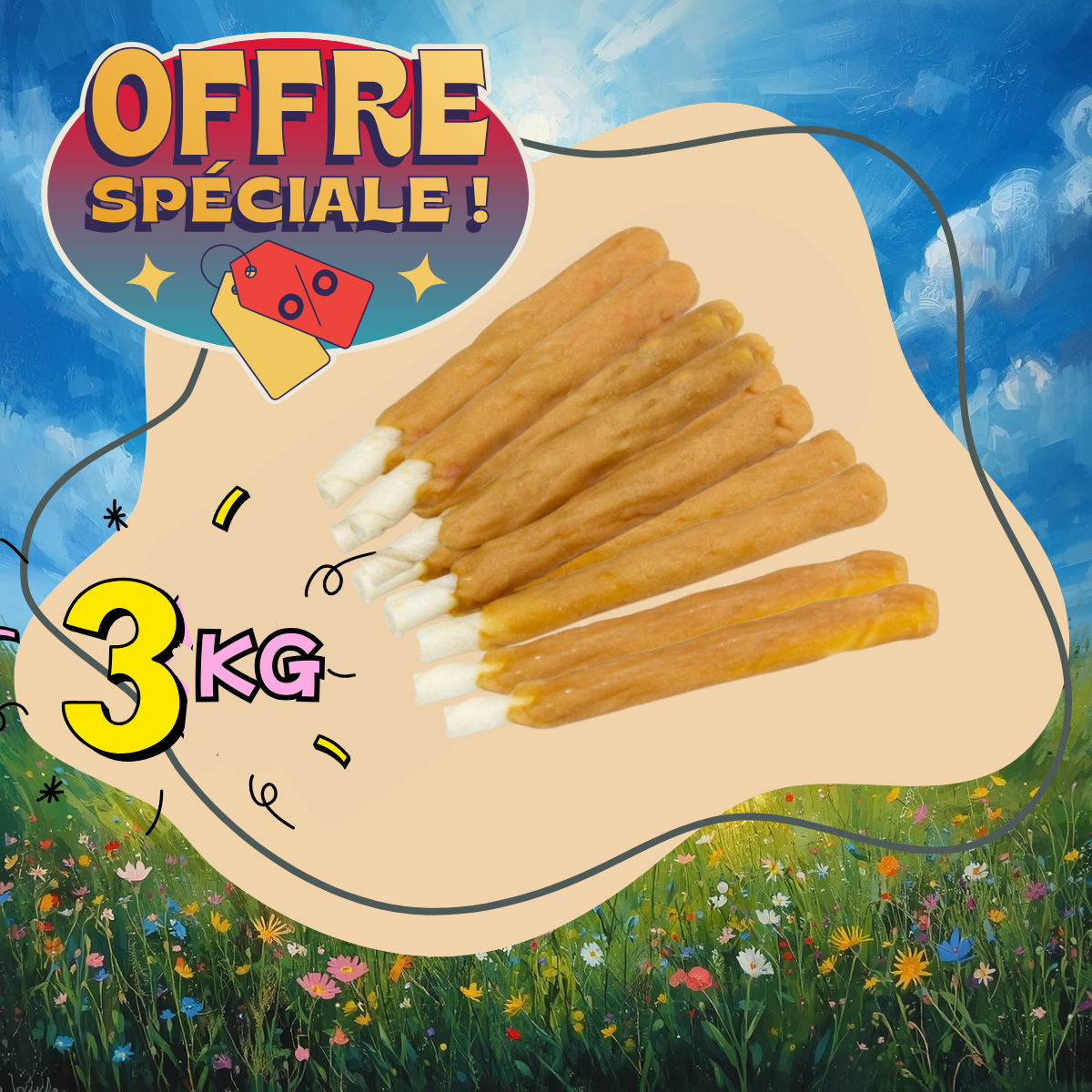 Bâtonnet de poulet - 13 cm Collations naturelles 3kg